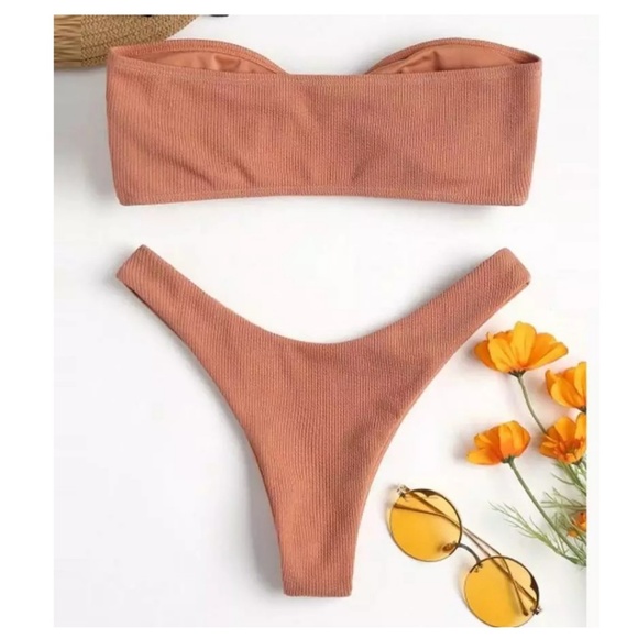 Dusty Rose Brazilian Cheeky Padded Bandeau Bikini - Picture 2 of 4